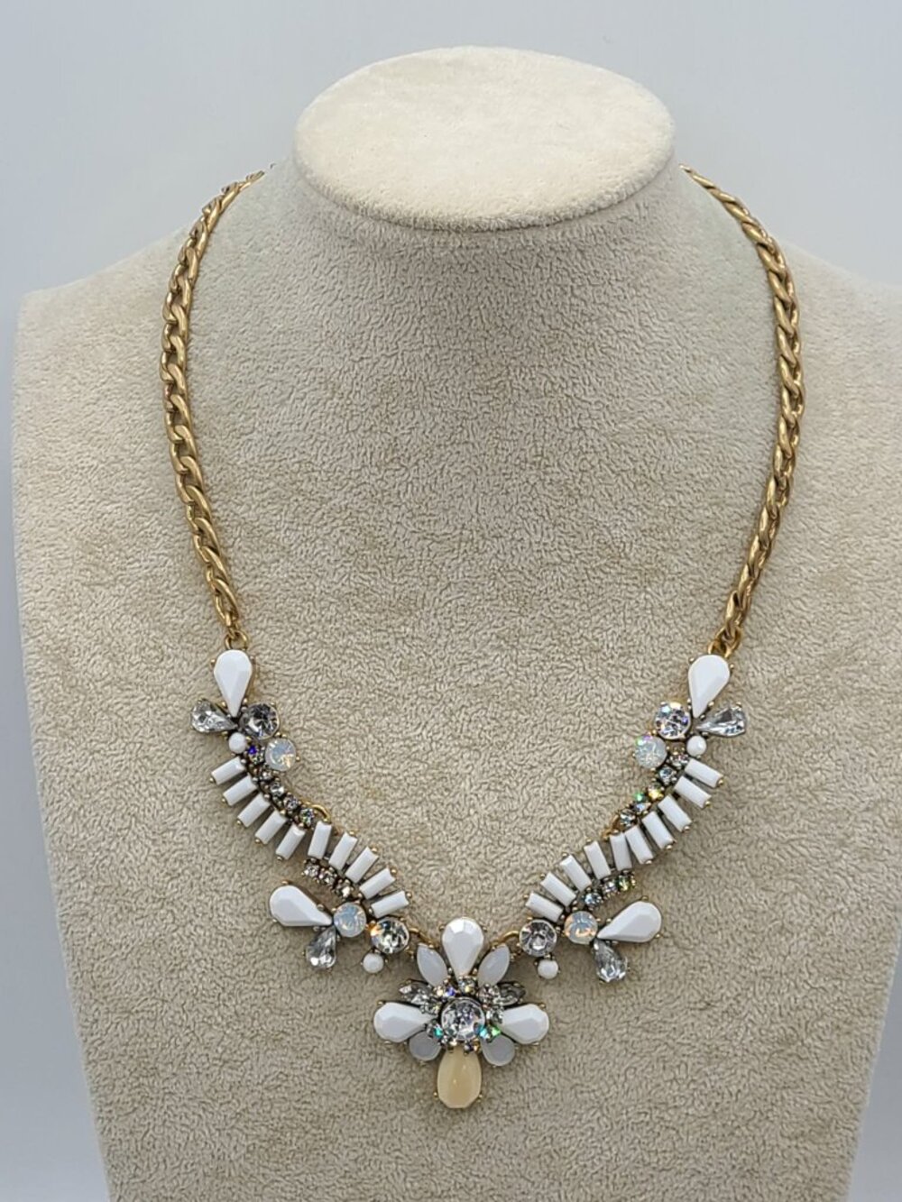 LOFT White Resin Clear Crystal Gold Tone Necklace
